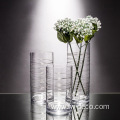 Silver striped cylinders frosted tall glass candle holders